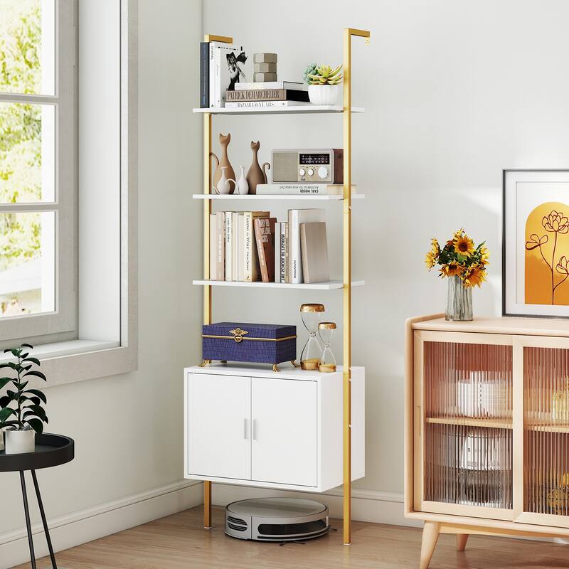 Engineered Wood Ladder Bookshelf with Cabinet Storage - 24" x 14" x 72.5"