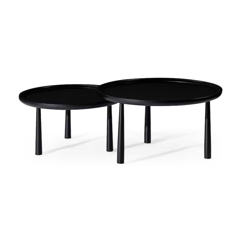 Maven Lane Sonia Rustic Wooden Nesting Coffee Tables in Matte Black - Black