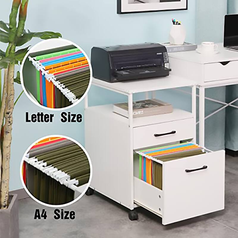 JJS Mobile Wood File Cabinet Open Shelf Filing Storage & Printer Stand for Letter-Size Hanging Files, Home Office Organizer