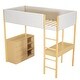 preview thumbnail 8 of 93, Teddy Fleece Loft Bed with Foldable Study Table, 4 Storage Drawers and Shelves Wood High LoftBed Frame for Bedroom