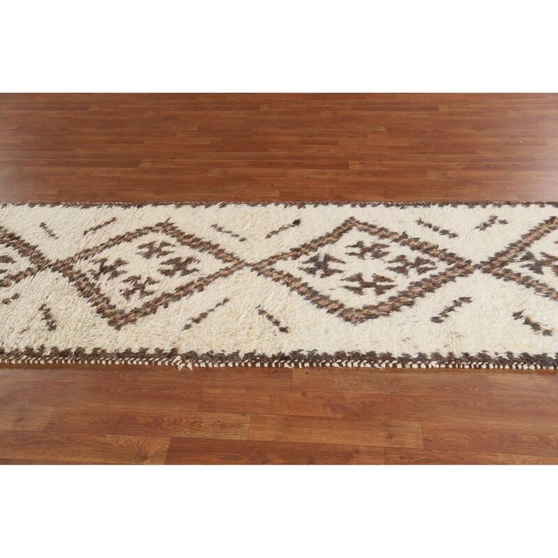 Geometric Anatolian Runner Rug Handmade Wool Carpet - 2'11"x 10'8"