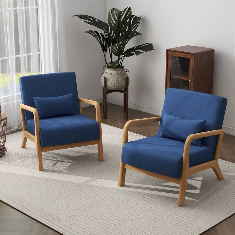 Briston 2 Set Mid Century Modern Wood Accent Chairs with pillow