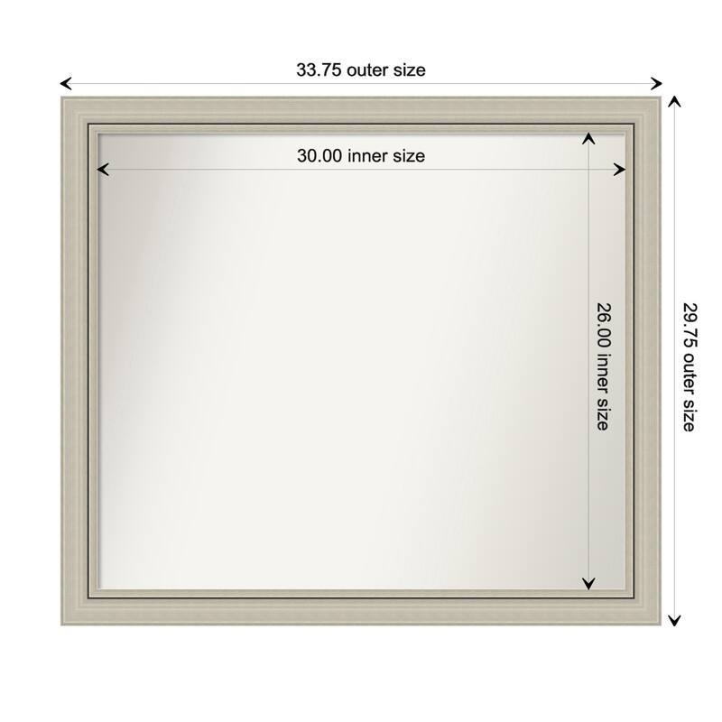 Romano Silver Narrow Framed Non-Beveled Custom Wall Mirror, Bathroom Vanity Mirror - Outer Size: 33.75 x 29.75