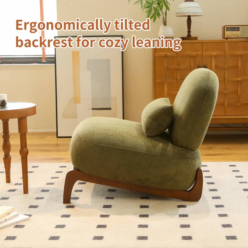 Cute Accent Chair with Solid Wood Legs, Velvet Living Room Chair with Soft Cushion, Cozy Bedroom Chair