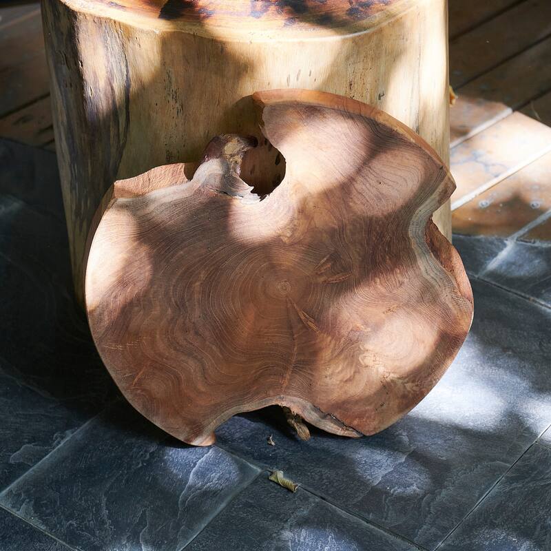 Greenage Round Teak Wood Slab Table Top - 15.74" x 15.74" x 2"