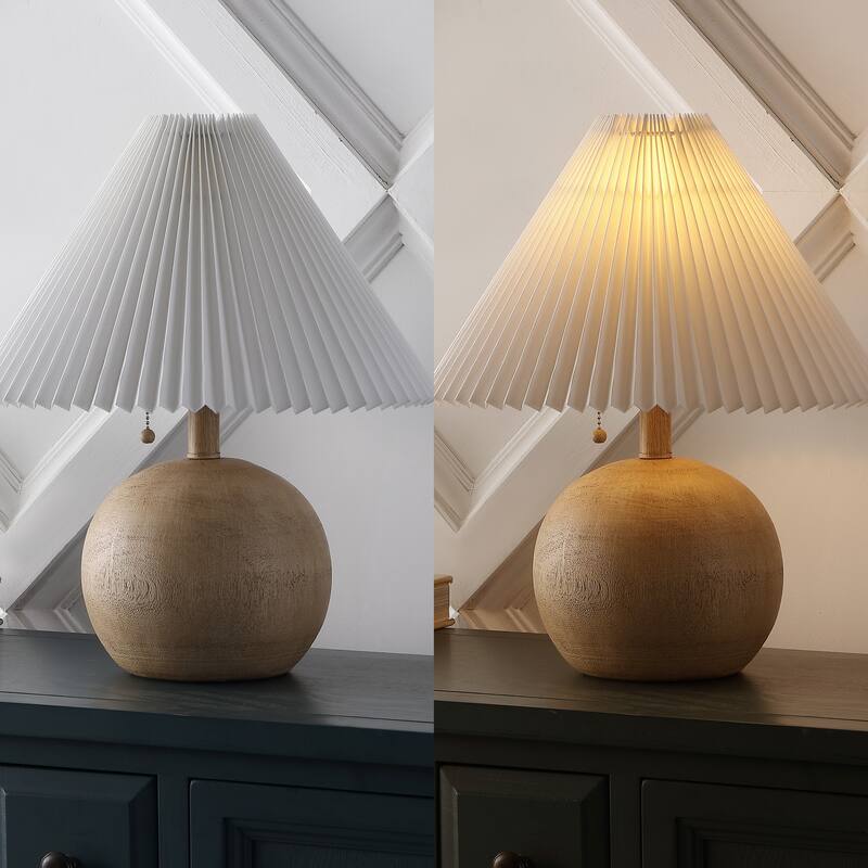 Arvid 17.25" Coastal Scandinavian Resin/Iron Sphere LED Table Lamp with Pleated Shade and Pull Chain, by JONATHAN Y