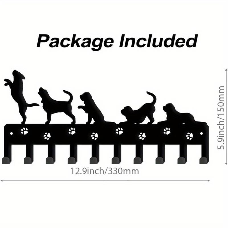 Black Metal Wall-Mounted Towel Hook Rack with 6 Hooks for Bathroom and Kitchen Storage - 12.09”L x 5.9”H