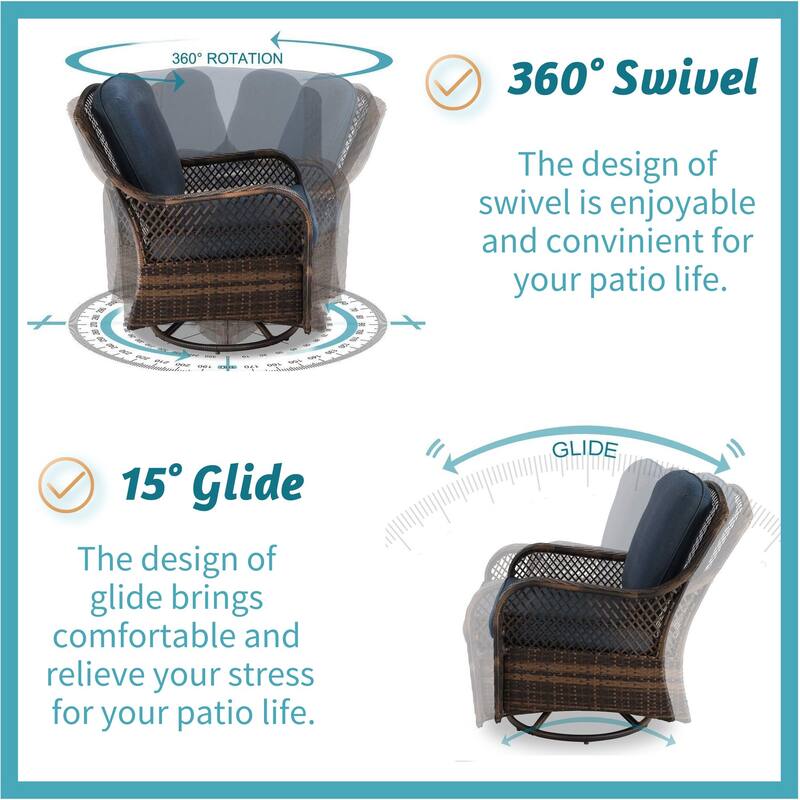Outdoor 3-Pieces Clarese Rattan Wicker Swivel Rocking Conversation Chair Set by Havenside Home