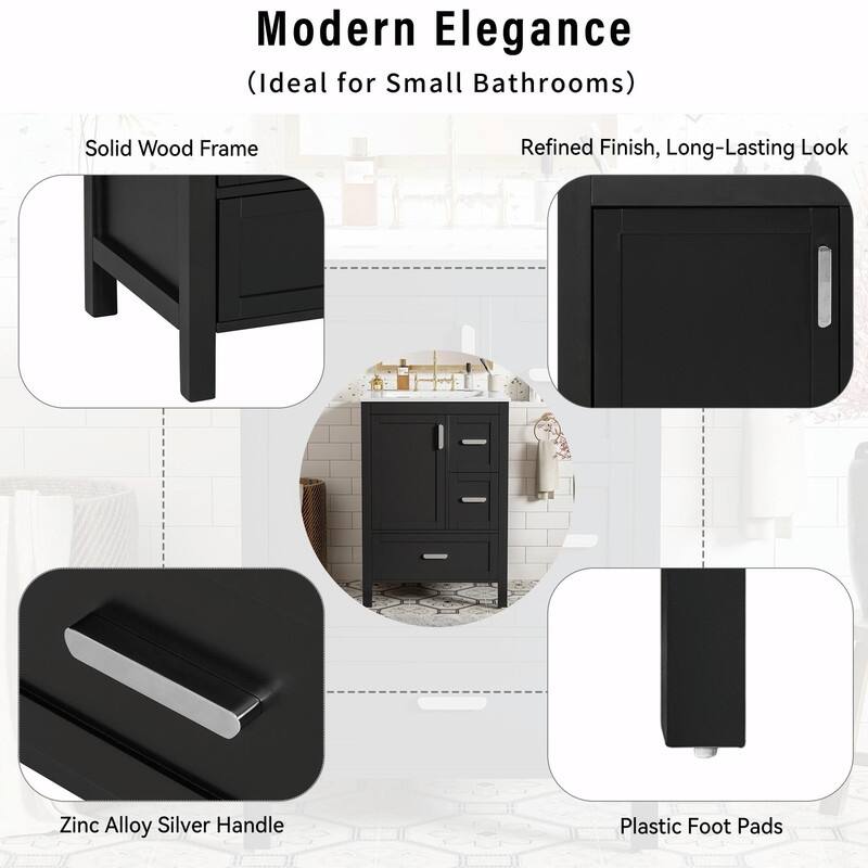 24" Modern Bathroom Vanity with Ceramic Sink, Soft-Close Door, Double-Layer Door Shelf & 3 Drawers