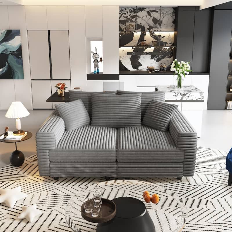 82.7 " Modern Plush Corduroy 3-Seat Sofa with Soft Pillows