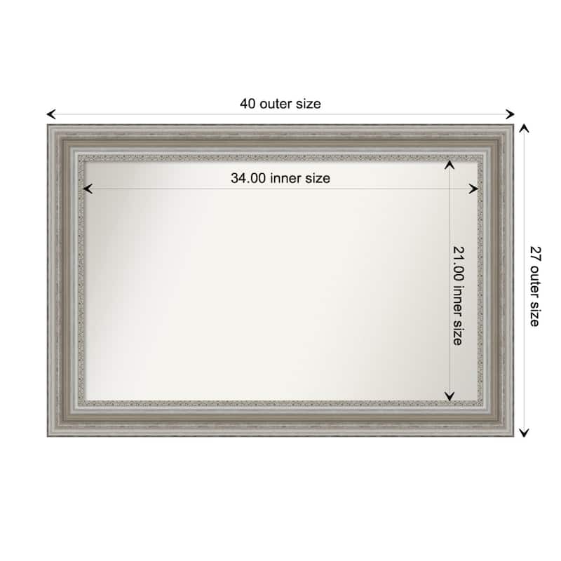 Parlor Silver Framed Non-Beveled Custom Wall Mirror, Bathroom Vanity Mirror - Outer Size: 39.5 x 26.5