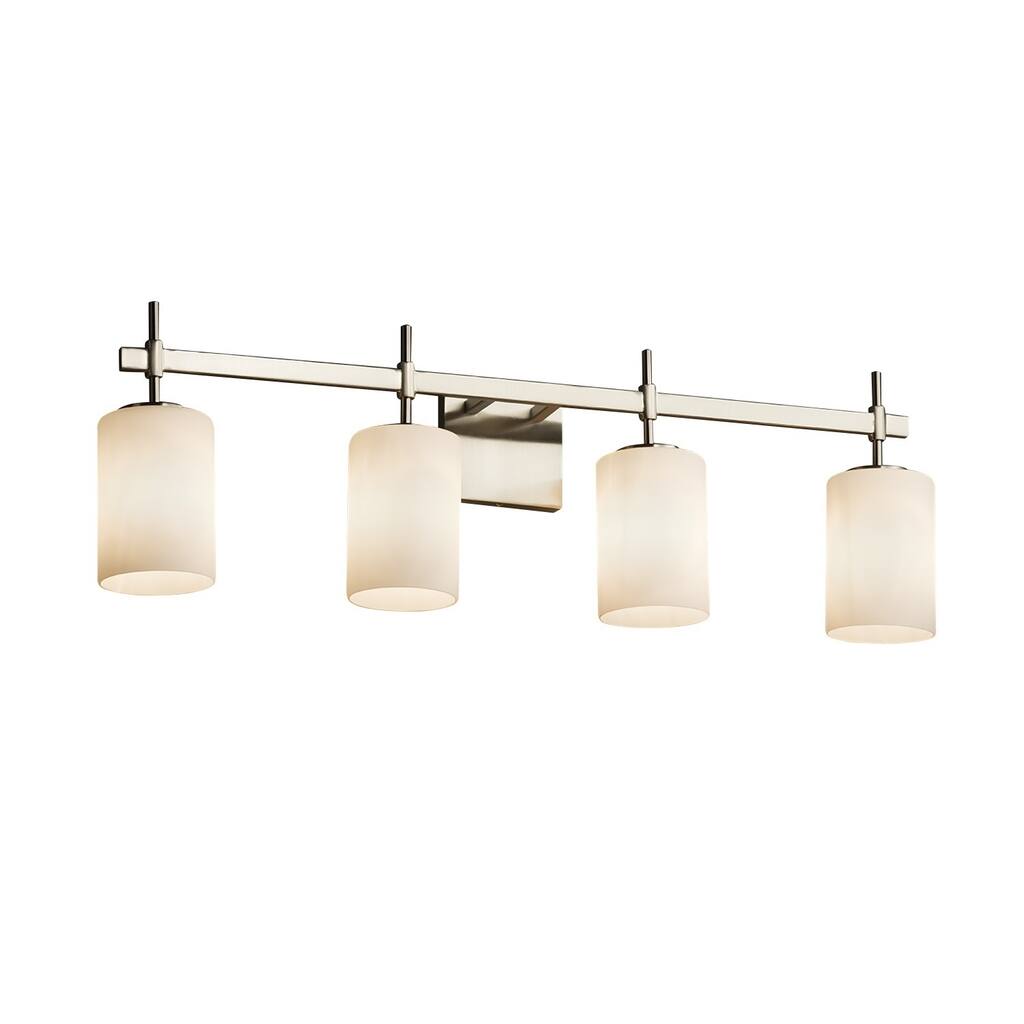 Justice Design Fusion Union 4-light Brushed Nickel Bath Bar, Opal Cylinder - Flat Rim Shade