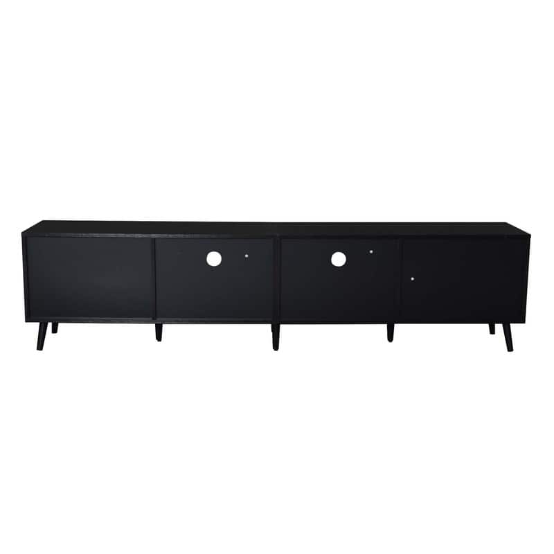 Farmhouse Rattan TV Stand for TVs up to 85" with Storage & Wood Legs