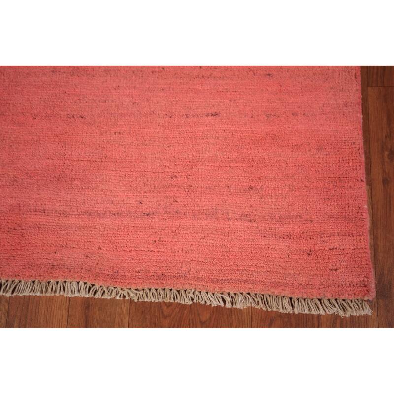 Pink Modern Gabbeh Oriental Area Rug Handmade Solid Wool Carpet - 3'11" x 6'7"