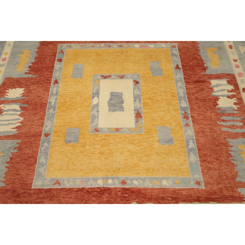 Hand Knotted Oriental 100% Wool Carpet Modern Geometric Oranges & Rust Gabbeh Area Rug - 8' 9'' X 5' 11''