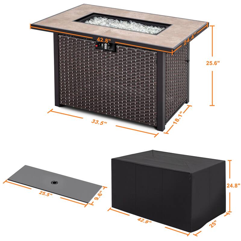 Outdoor 43-inch 50,000 BTU Propane Gas Fire Pit Table - 42 inches