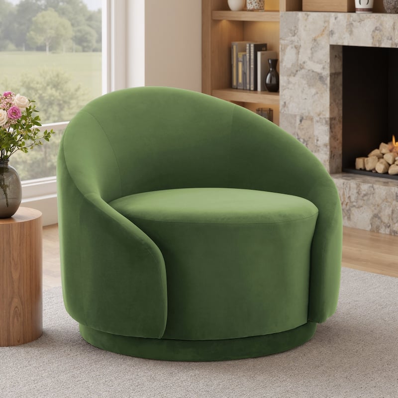 35" W Modern Upholstered Velvet/ Boucle Barrel Swivel Chair - 1-Piece - Green/ Velvet