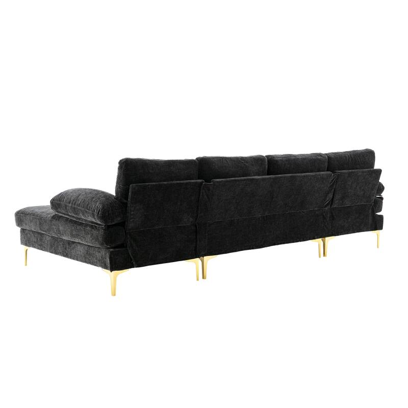 Spacious Polyester UShape Sectional Sofa with Iron Feet Foam Seat Fill, Removable Cushions