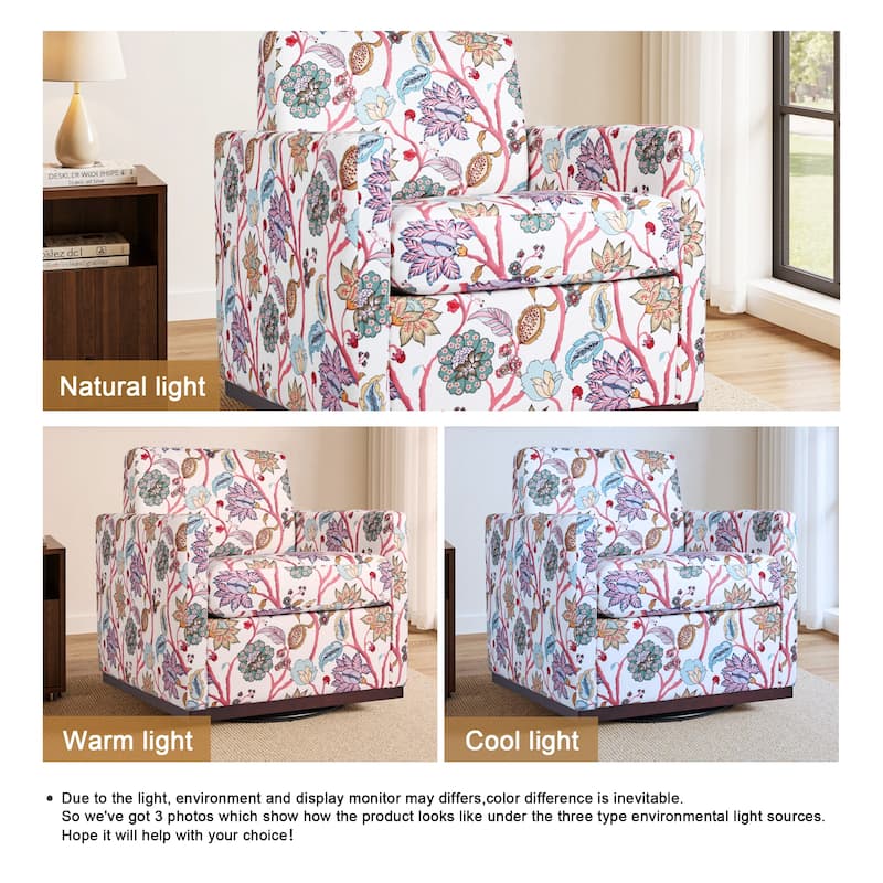 Pattern Swivel Armchair Linen Upholstered Accent Chair
