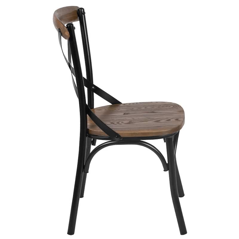 Cross Back Metal Dining Chair with Wooden Seat