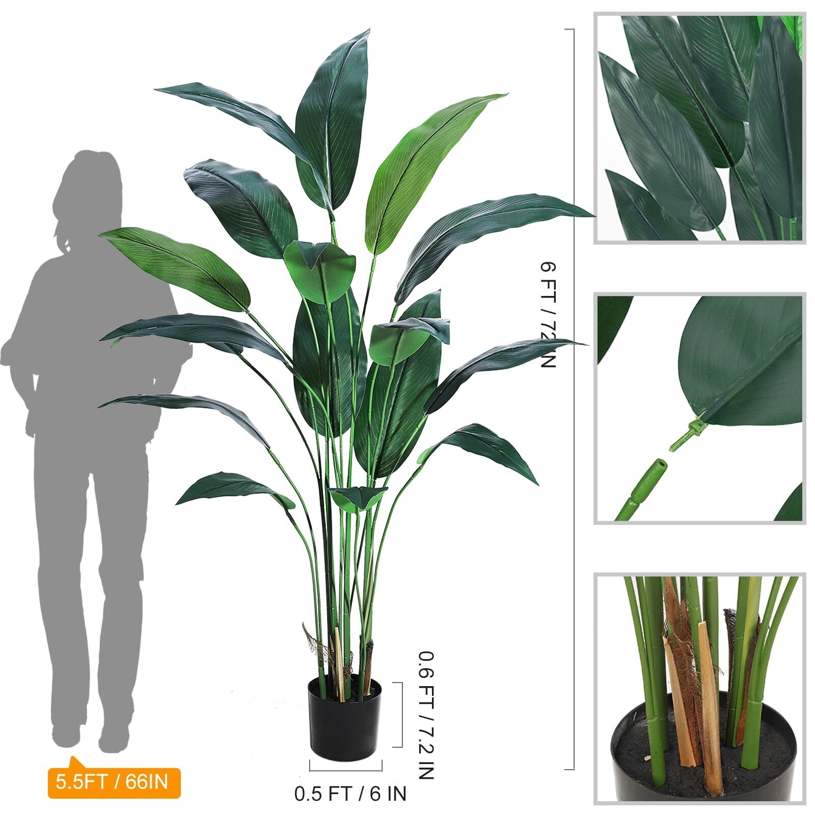 Artificial Bird of Paradise Plant Fake Palm Tree for Indoor Outdoor Modern Decor