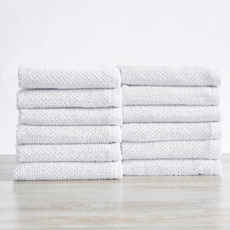 Luxurious Cotton Popcorn Textured Towel Set - Washcloths (12-Pack) - Optic White