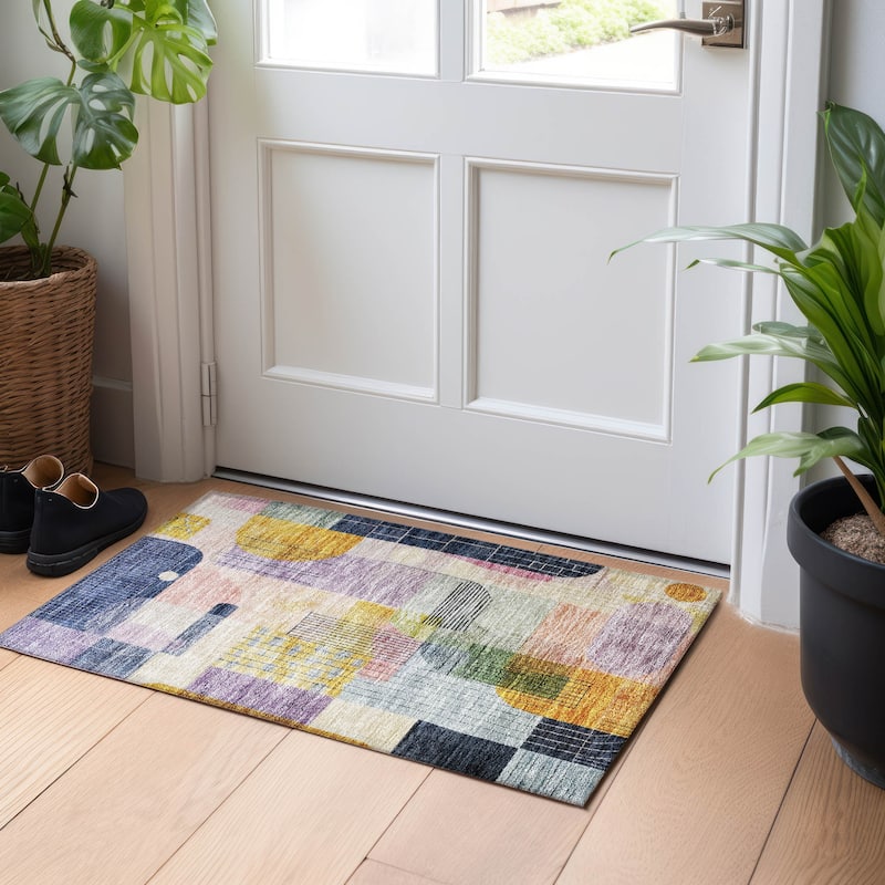 Machine Washable Indoor/ Outdoor Abstract Contemporary Chantille Rug - Plum - 1'8" x 2'6"