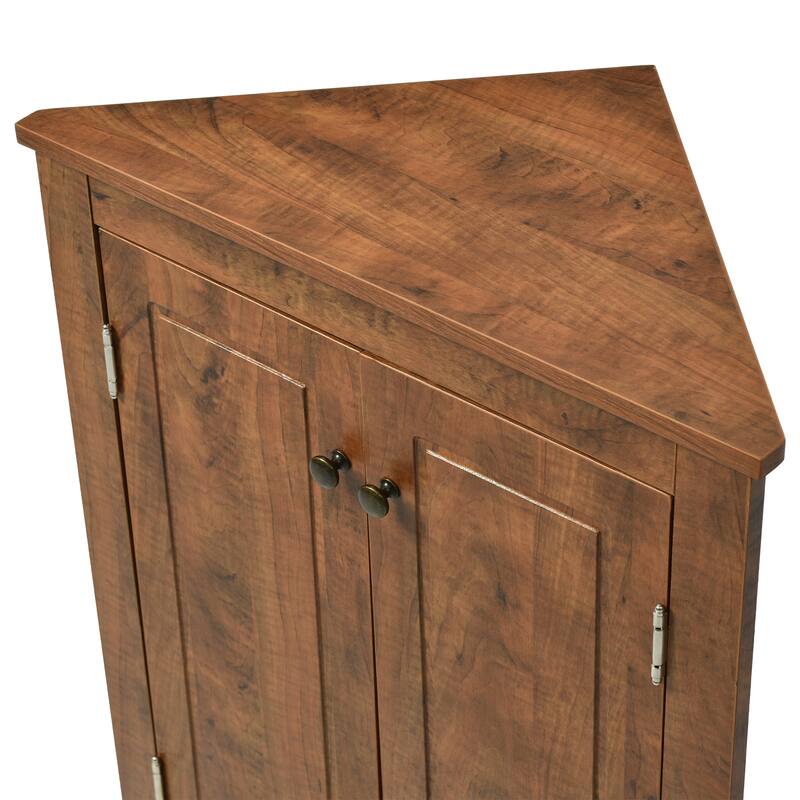 GDFStudio - Triangle Corner Storage Cabinet with Adjustable Shelves, Freestanding Floor Cabinet