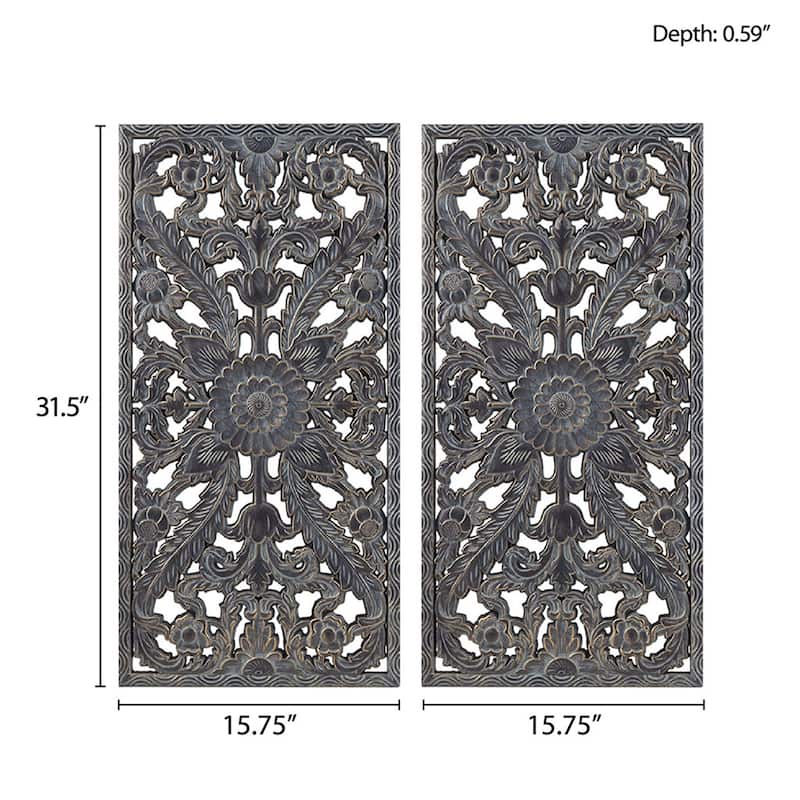 Madison Park Botanical Distressed Carved Wood Wall Decor (Set of 2)