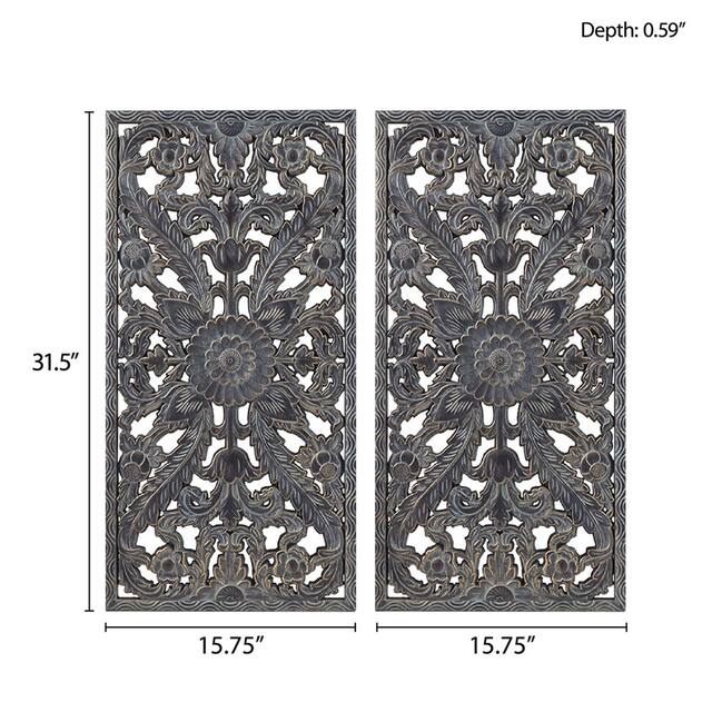 Madison Park Botanical Panel Distressed Carved Wood 2-piece Wall Decor Set