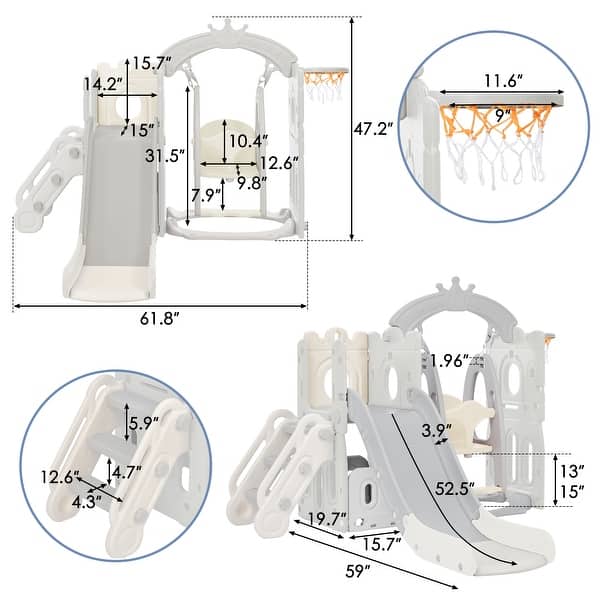 5 In 1 Toddler Slide And Swing Set, Freestanding Climber Slide Playset With Basketball Hoop, Indoor Outdoor Playground