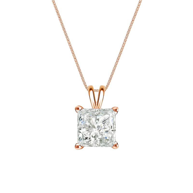 Auriya 14k Gold 1/4ctw Princess-cut Solitaire Diamond Necklace (I-J, SI2-SI3) - Rose