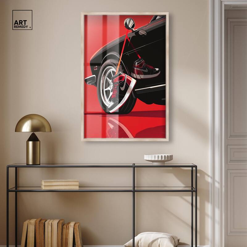 Red Bold Sneaker and Car Shadowbox by Art Remedy