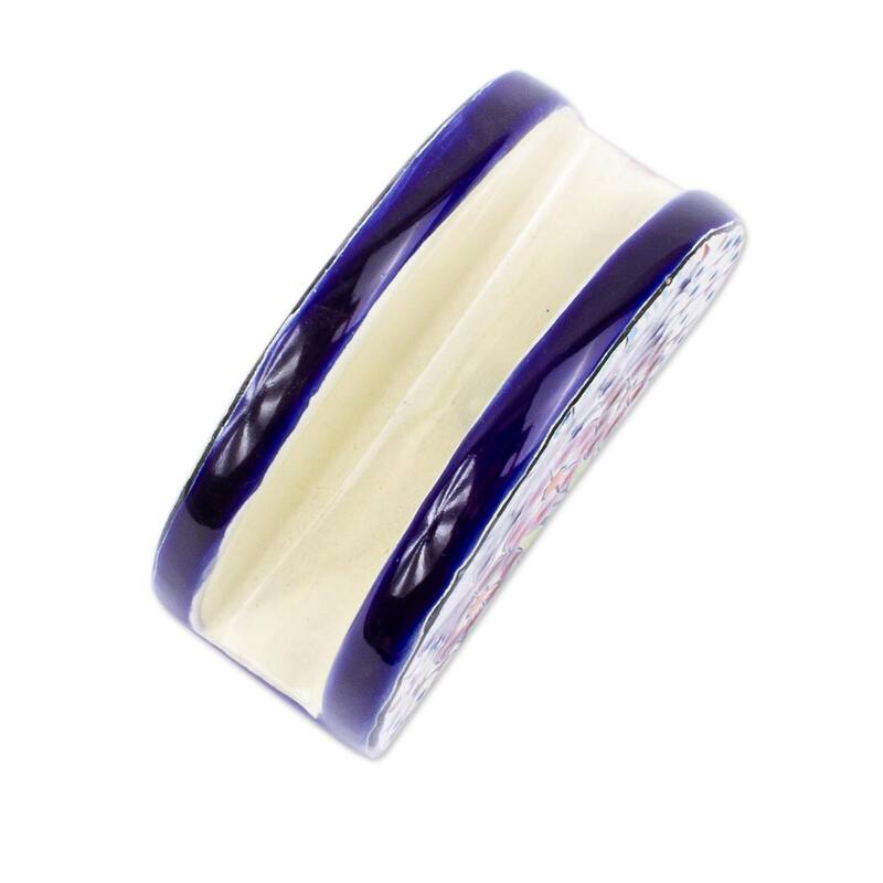 Novica Handmade Traditional Flowers Ceramic Napkin Holder