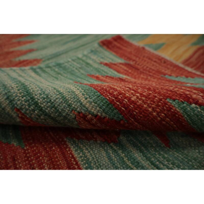 Hand Woven Oriental 100% Wool Carpet Southwestern Geometric Green Kilim Area Rug - 9' 11'' X 8' 4''