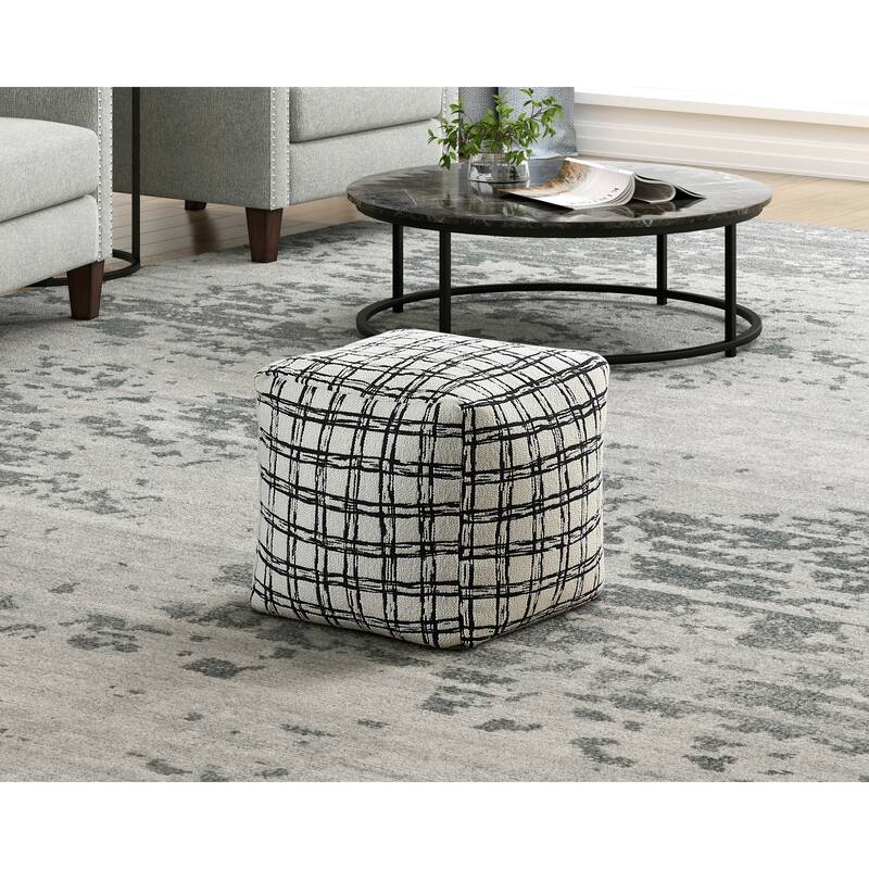 Modern Pouf Fabric Upholstered Ottoman, Non-Slip Floor Pouf, Bean Bag Chair, 1pc Sitting Pouf - Black White