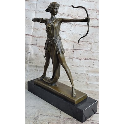 Diana The Hunter Huntress Artemis W/Bow Bronze Statue Sculpture La Faguays 14 Inches X 11 Inches