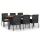 preview thumbnail 29 of 91, vidaXL 3 Piece Patio Dining Set with Cushions Black Poly Rattan - 18.9" x 21.7" x 34.6"