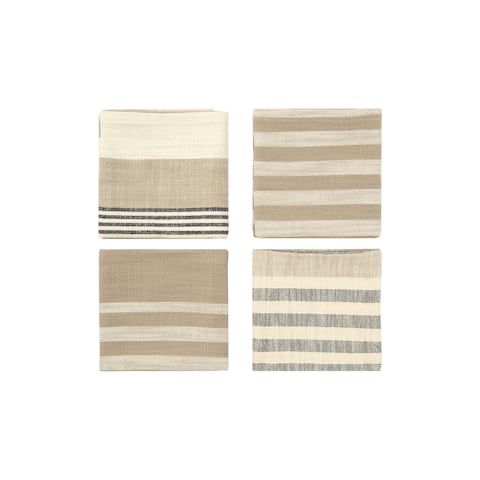 Taupe, Black & Cream Striped Cotton Woven Napkins (Set of 4 Pieces)