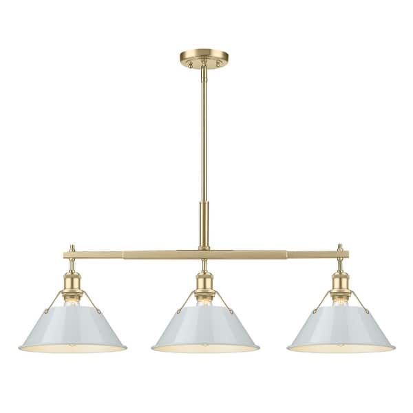 slide 2 of 2, Yep by Golden Lighting Orwell 3-light Island Light in Brushed Champagne Brass and Dusky Blue shade - Gold