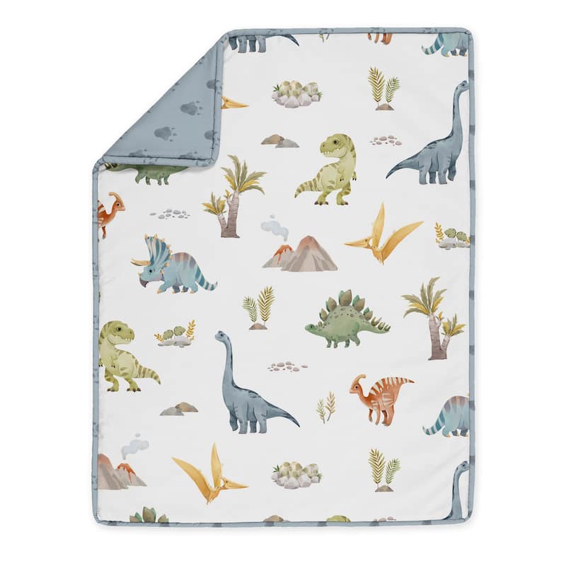 Sweet Jojo Designs 6p Crib Bedding + BreathableBaby Breathable Mesh Liner Watercolor Dinosaur Dino Boy Modern Animal