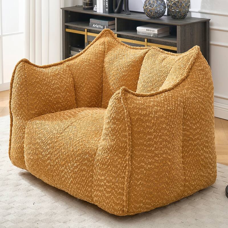 Chenille Square Bean Bag Chair, High Resilience Foam Lounge Chair, Cozy Aldult Lazy Sofa with Curved Armrests and Backrest