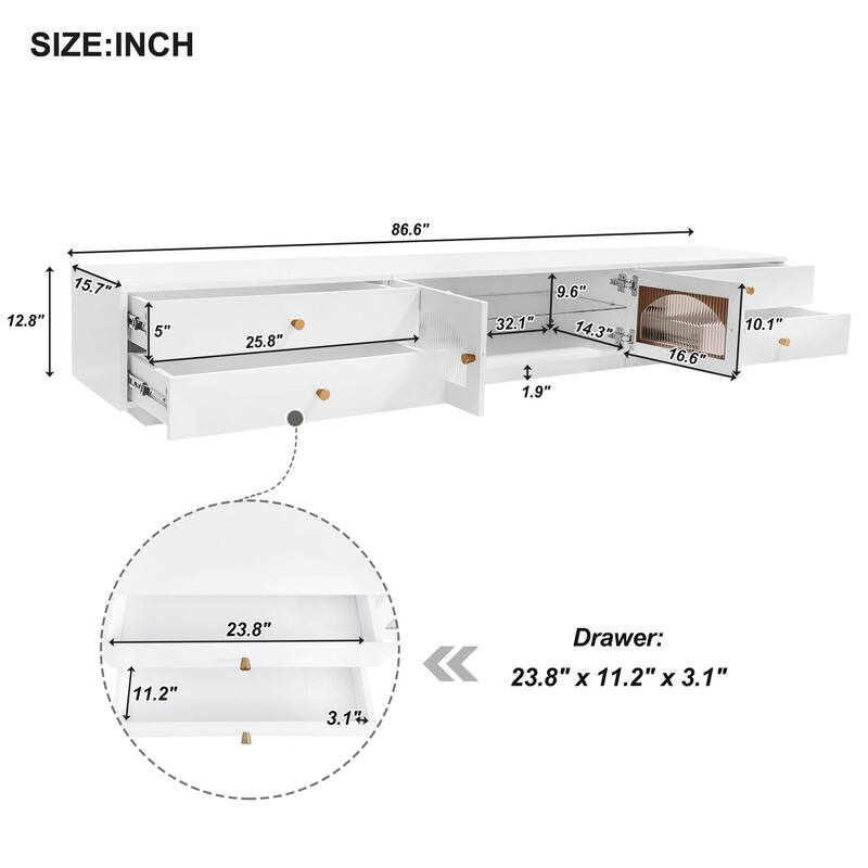 Luxurious TV Stand with Fluted Glass Doors, Elegant Media Console for TVs Up to 80'', TV Cabinet with Tempered Glass Shelf