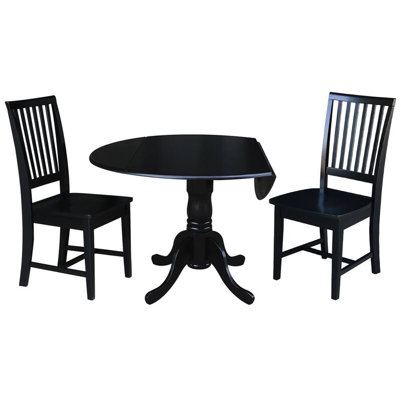 Retro Coffee Table Set with Mission Chairs - Solid Wood & Parawood, 3-Piece Living Room Furniture, Black Finish