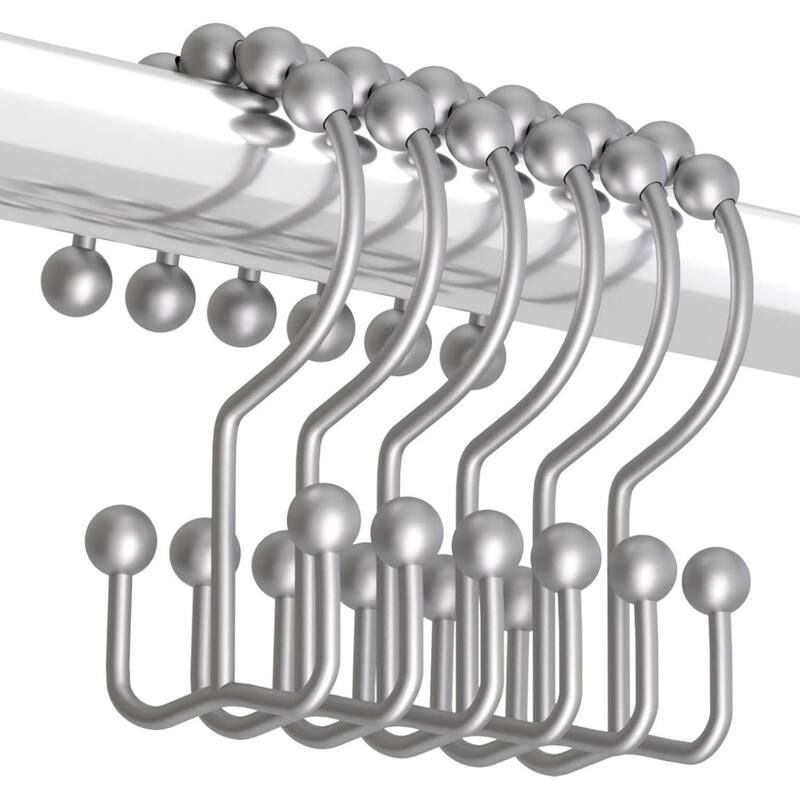 Rust-proof Metal Double Sliding Shower Hooks for Bathroom Shower Rods and Curtains, 12 Pack - White