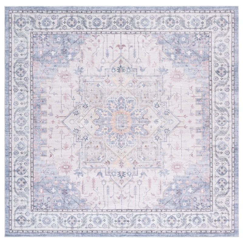 SAFAVIEH Arizona Renie Traditional Rug - 6' Square - Beige/Light Blue