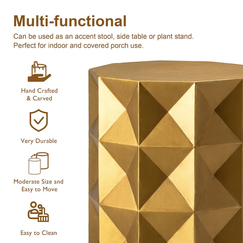 Glitzhome 17"H Antique Gold MGO Geometric Side Table or Accent Stool - 14"L x 14"W x 17"H