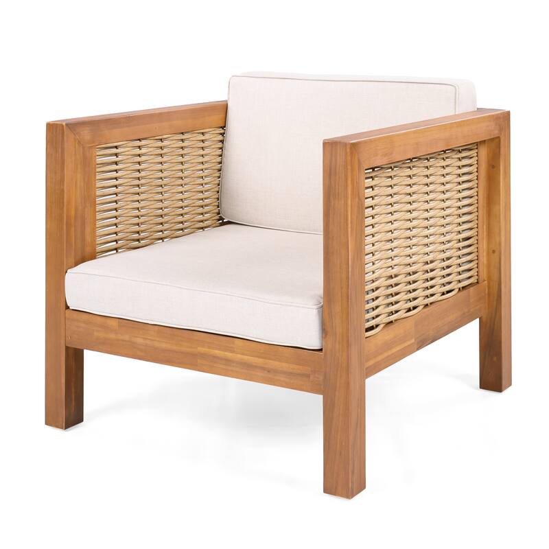 Oana Outdoor Acacia Wood Club Chair with Cushion by Christopher Knight Home