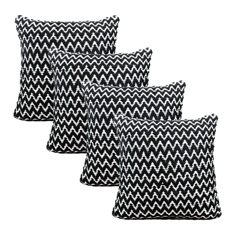 Handwoven Chevron Square Throw Pillow Covers - 20" - Black and White - Set of 4