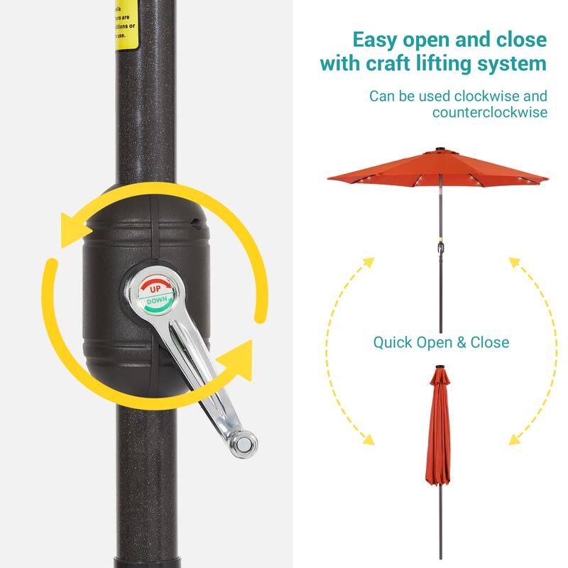 BONOSUKI Patio 9Ft LED Market Umbrellas With Solar Lights, Table Umbrella for Patio and Outdoor With Tilt Button